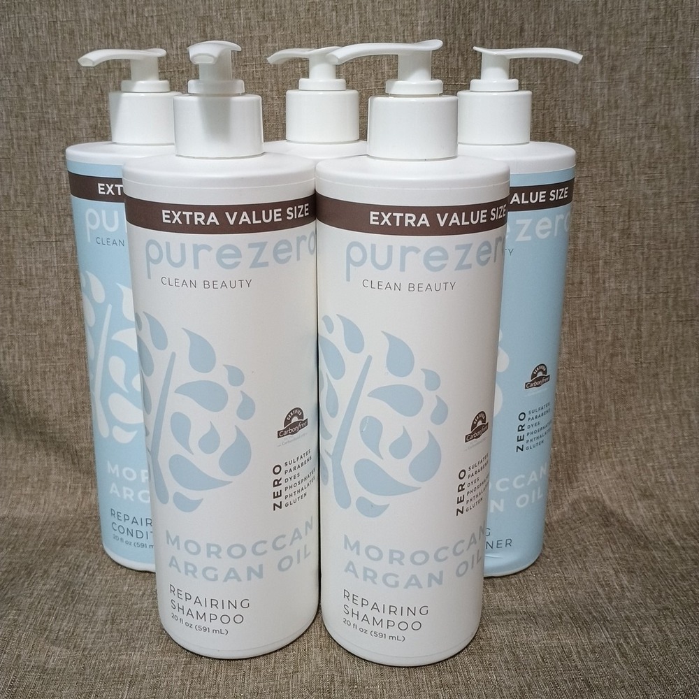 Lot of 5 - Purezero Moroccan Argan Oil Repair Shampoo(2) & Conditioner(3) 20oz